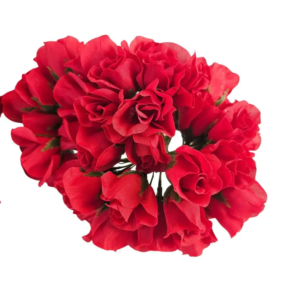 Red Artificial Silk Rose Picks Wired Stems Wedding Craft 1